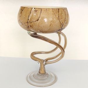 Tan Cracked Design Blown Glass vase, candle holder, etc.
